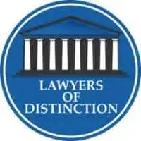 Lawyers of Distinction logo featuring white pillars on a blue circular background representing excellence and recognition in the legal profession globally.