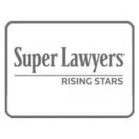 Super Lawyers Rising Stars logo in grayscale. Recognizes outstanding legal professionals who have demonstrated exceptional skills and dedication in their field.